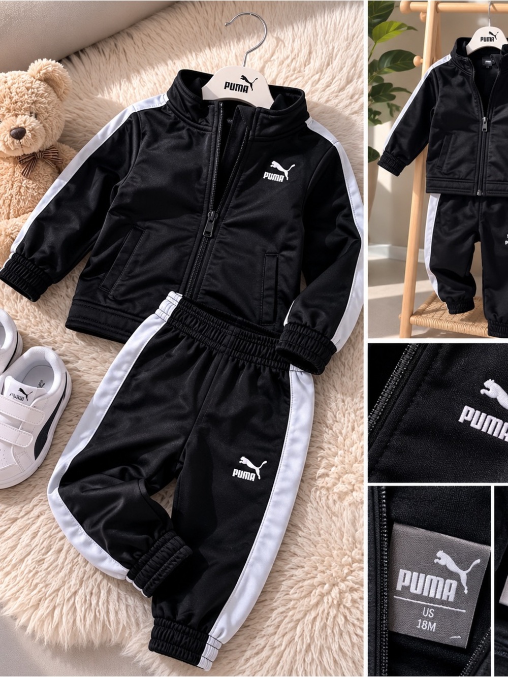 PUMA Toddler Tracksuit Set – Black/Gray – Size US 18M